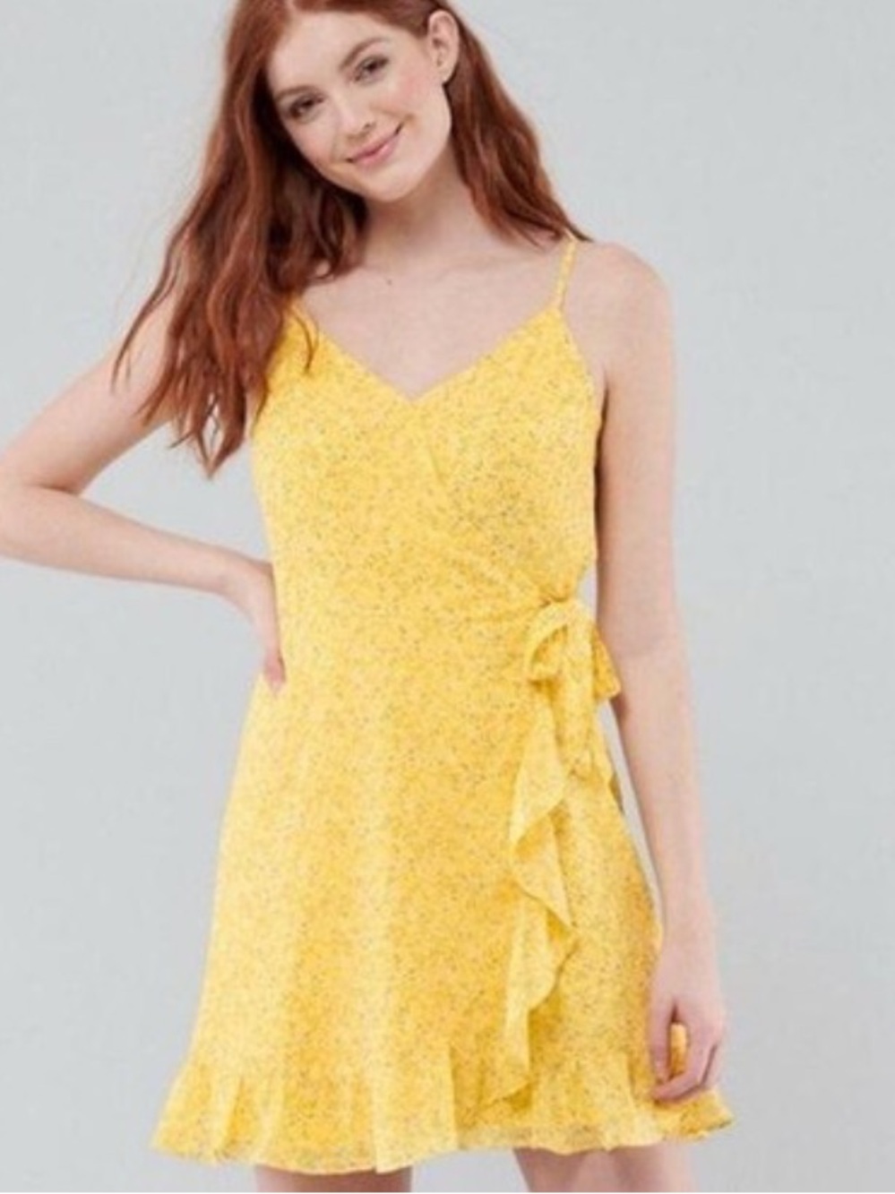 Hollister Yellow Floral Faux Wrap Mini Dress